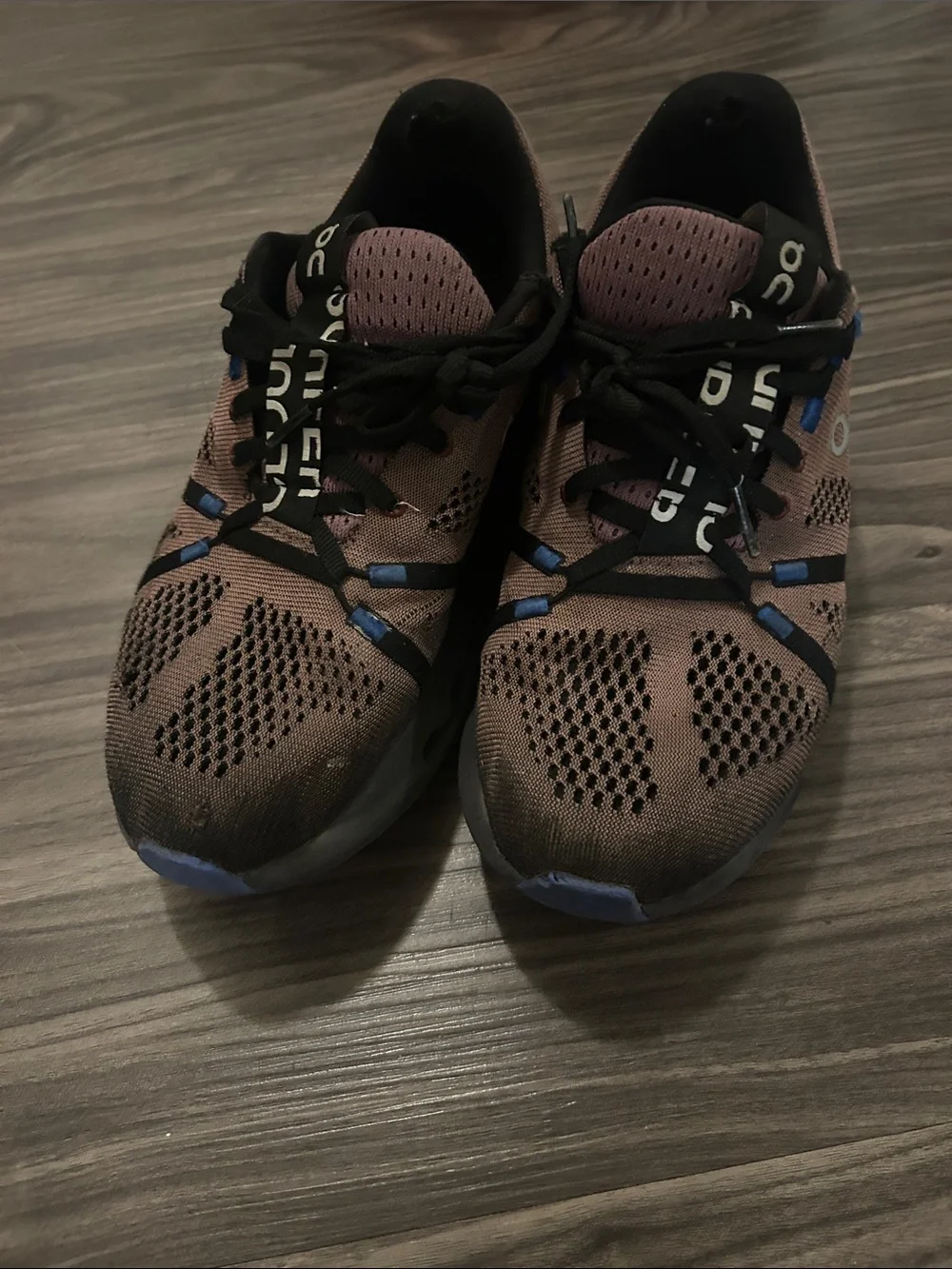 On Running Men's Athletic Shoes Brown with Black and Blue Accents